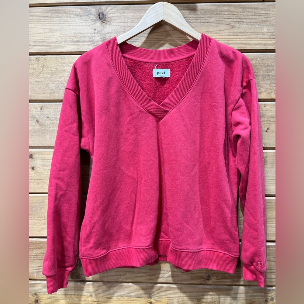 PACT Calla V-Neck Organic Cotton Sweatshirt — Cozy Loungewear Women’s Size M